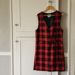 Plaid V-Neck Sleeveless Dress - Red/Black Katie Brooke USA Made